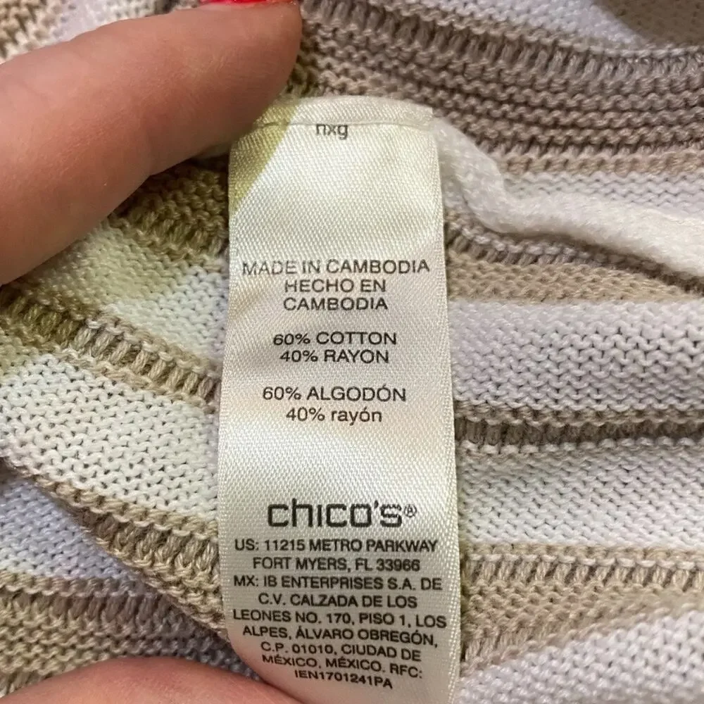 Chicos Vertical Stripe Sweater White Tan Size 4 (XXL Size 20)